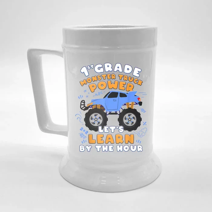 Boy First Day Of School 1st Grade Monster Truck Front & Back Beer Stein