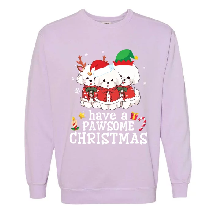 Bichon Frise Dogs Merry Day Mom Dad Have A Pawsome Christmas Cute Gift Garment-Dyed Sweatshirt