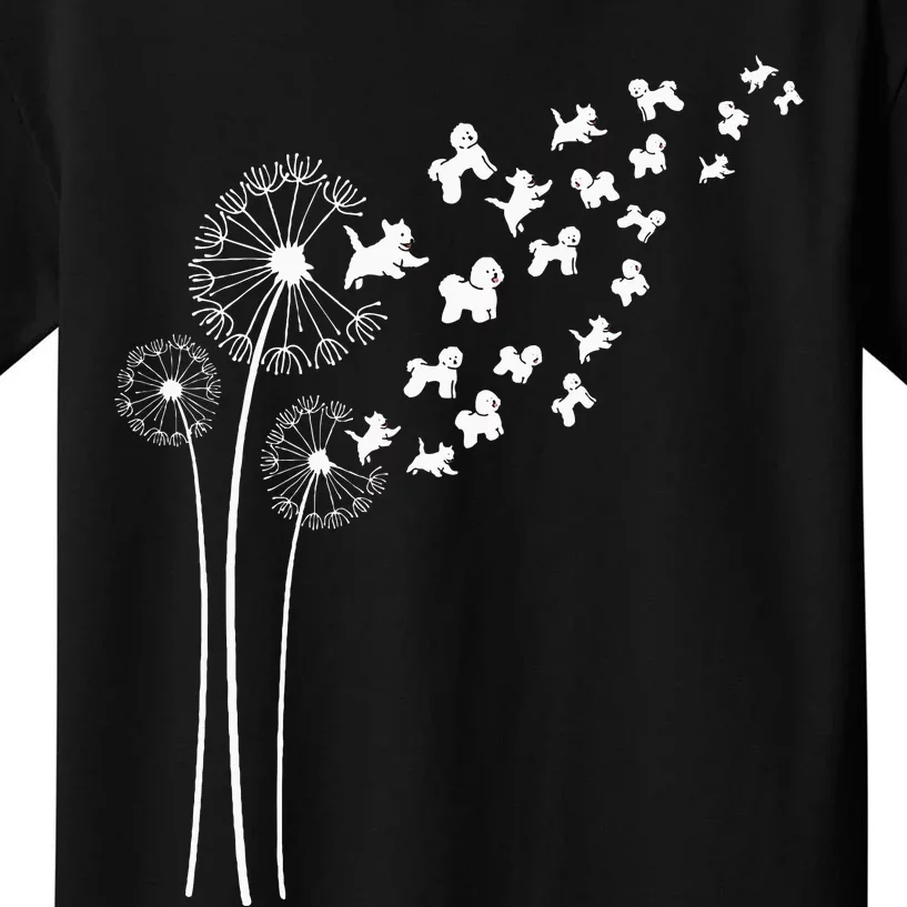 Bichon Frise Dandelion Flower For Dandelions And Dog Lover Kids T-Shirt