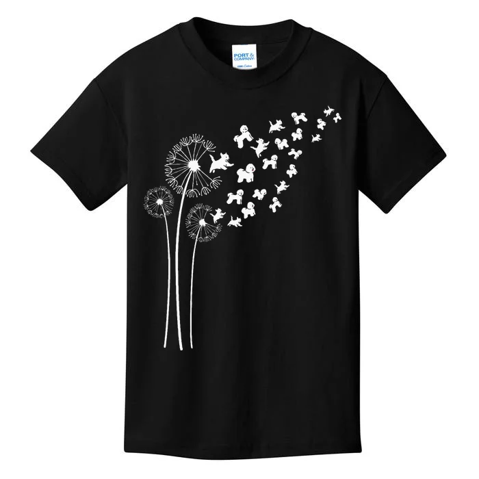 Bichon Frise Dandelion Flower For Dandelions And Dog Lover Kids T-Shirt