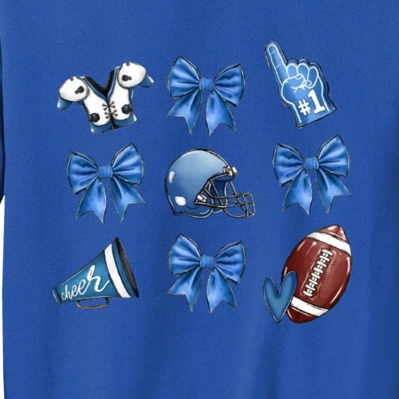 Blue Football Design Cheer Football Coquette Bows Retro Football Tall Sweatshirt