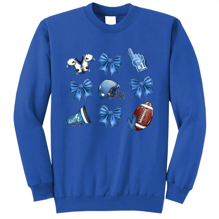 Blue Football Design Cheer Football Coquette Bows Retro Football Tall Sweatshirt