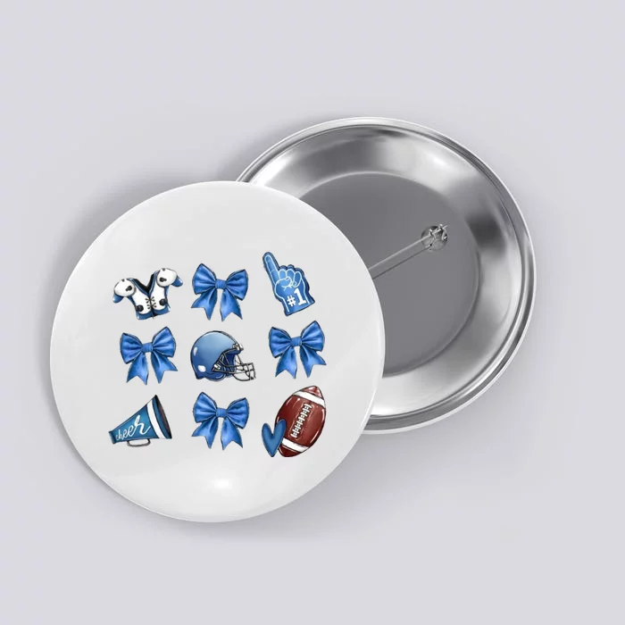 Blue Football Design Cheer Football Coquette Bows Retro Football Button