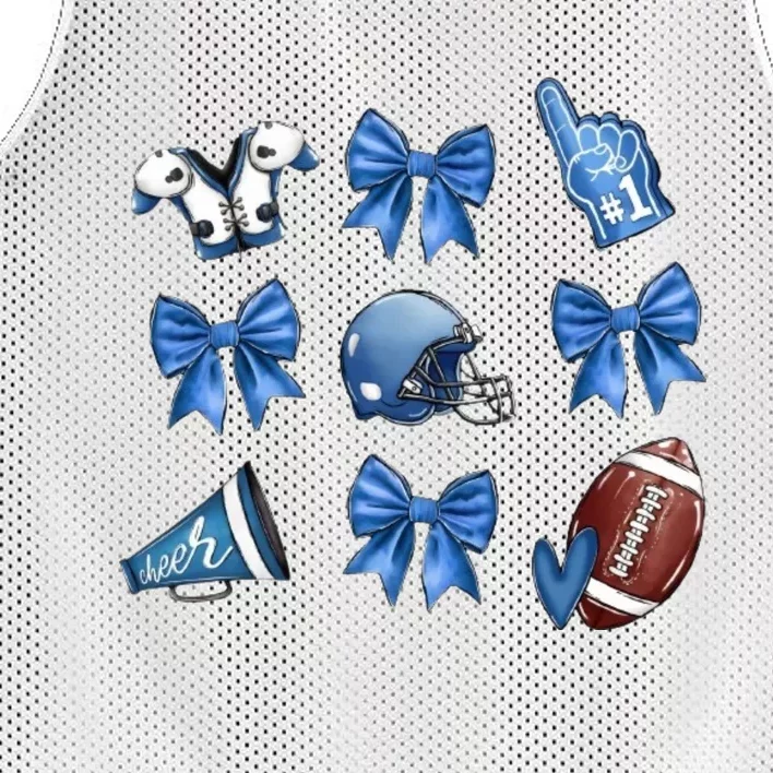 Blue Football Design Cheer Football Coquette Bows Retro Football Mesh Reversible Basketball Jersey Tank