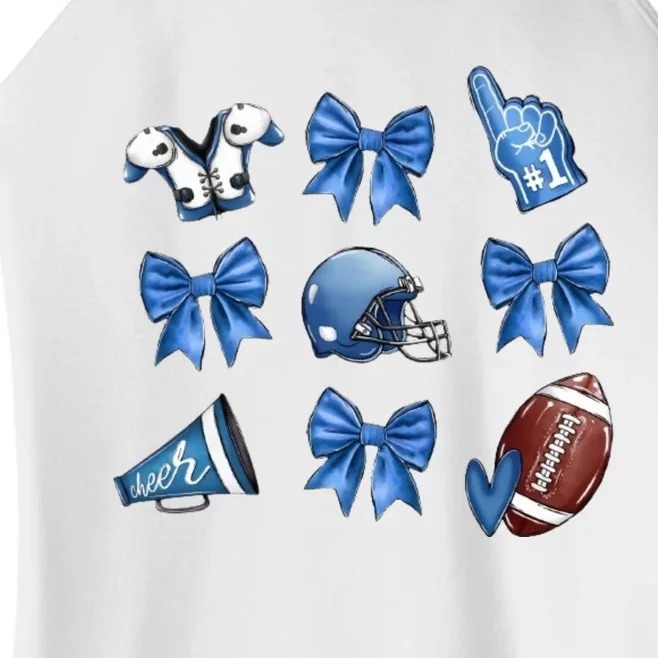 Blue Football Design Cheer Football Coquette Bows Retro Football Women’s Perfect Tri Rocker Tank