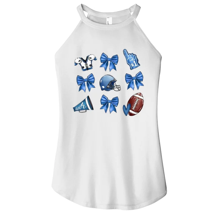 Blue Football Design Cheer Football Coquette Bows Retro Football Women’s Perfect Tri Rocker Tank