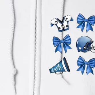 Blue Football Design Cheer Football Coquette Bows Retro Football Full Zip Hoodie