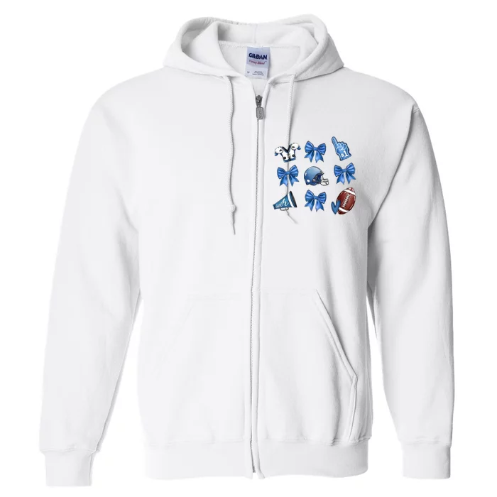 Blue Football Design Cheer Football Coquette Bows Retro Football Full Zip Hoodie