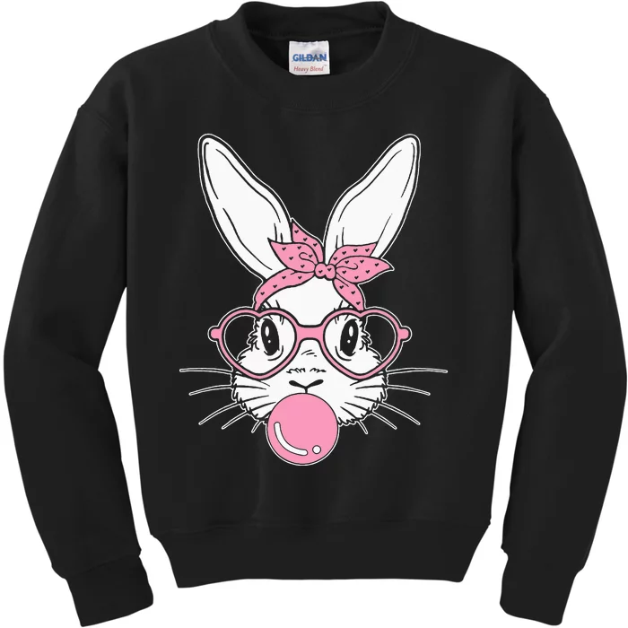 Bunny Face Easter Day Bubblegum Bandana Glasses Kids Sweatshirt