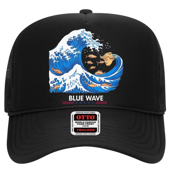 Big Fish Eat Little Fish Trump Hair High Crown Mesh Trucker Hat