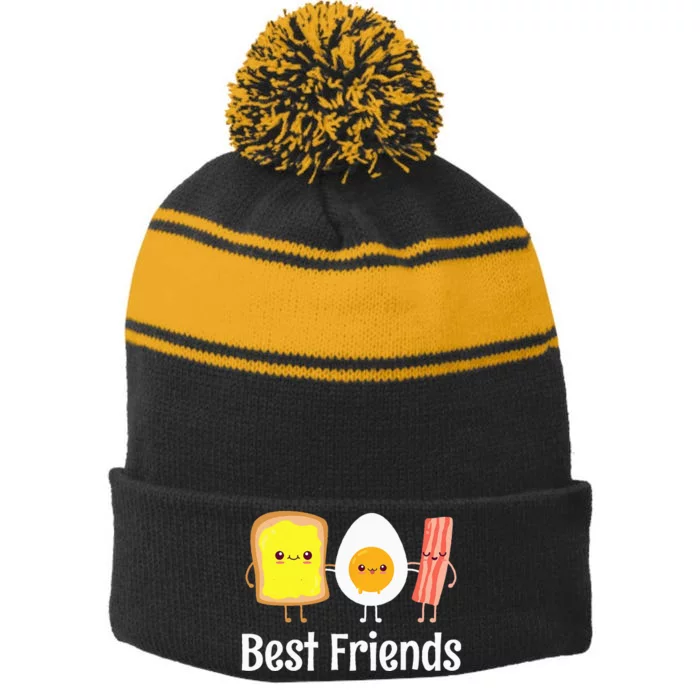 Best Friends Egg Bacon Toast Stripe Pom Pom Beanie