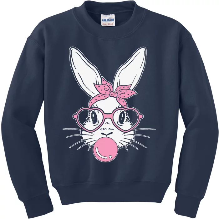 Bunny Face Easter Day Bubblegum Bandana Glasses Women Kids Sweatshirt