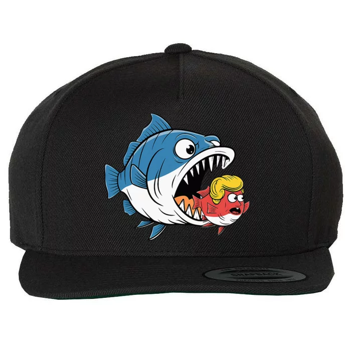 Big Fish Eat Little Fish Trump Hair Blue Wave Wool Snapback Cap