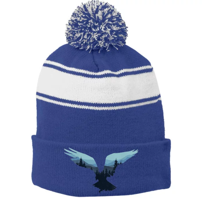 Beautiful Flying Eagle Night Sky Forest Bird Silhouette Gift Stripe Pom Pom Beanie