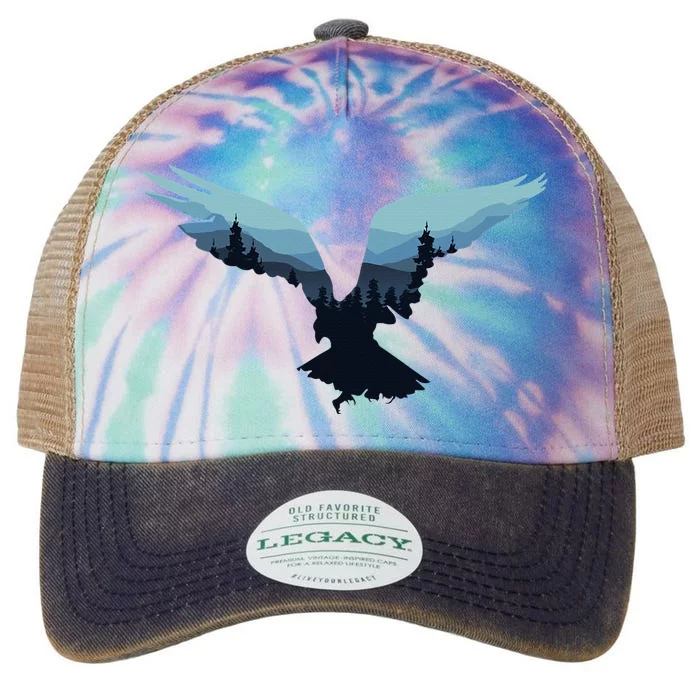 Beautiful Flying Eagle Night Sky Forest Bird Silhouette Legacy Tie Dye Trucker Hat