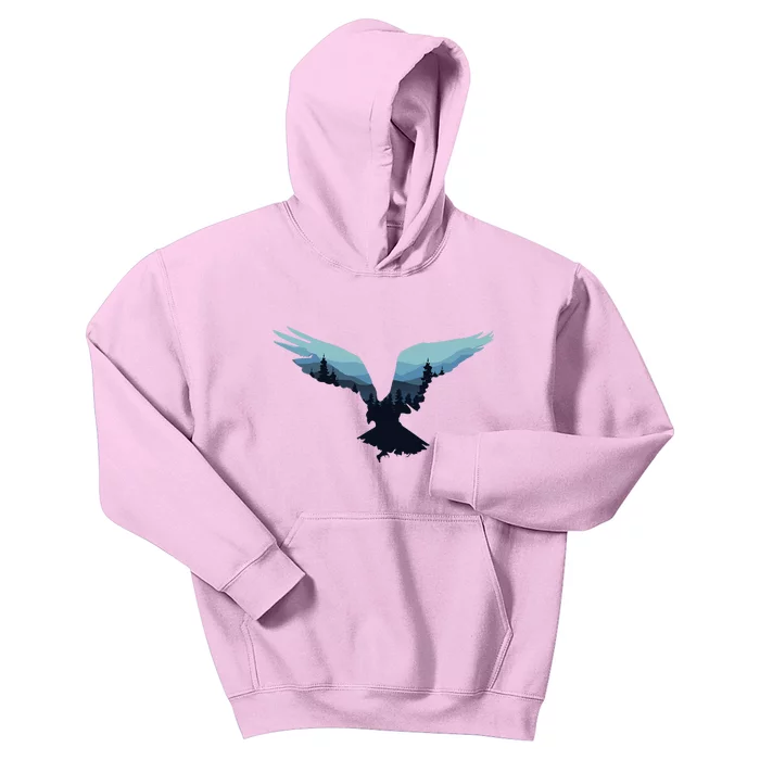 Beautiful Flying Eagle Night Sky Forest Bird Silhouette Kids Hoodie