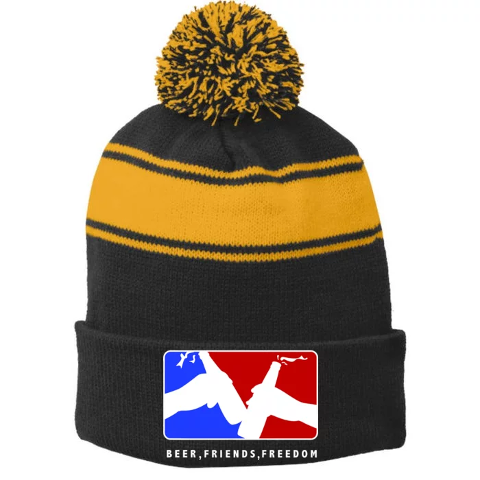 BFF Beer Friends Freedom Stripe Pom Pom Beanie