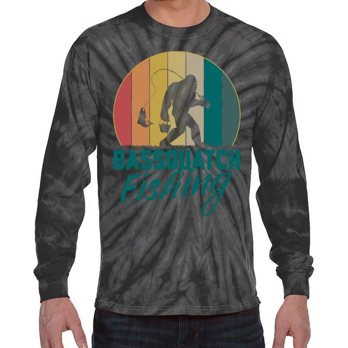 Bassquatch Fishing Funny Fishing Lover Tie-Dye Long Sleeve Shirt