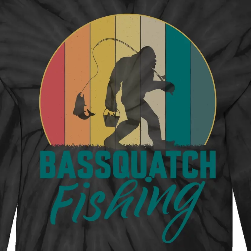 Bassquatch Fishing Funny Fishing Lover Tie-Dye Long Sleeve Shirt