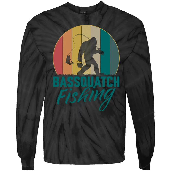 Bassquatch Fishing Funny Fishing Lover Tie-Dye Long Sleeve Shirt