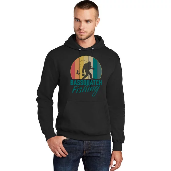 Bassquatch Fishing Funny Fishing Lover Tall Hoodie