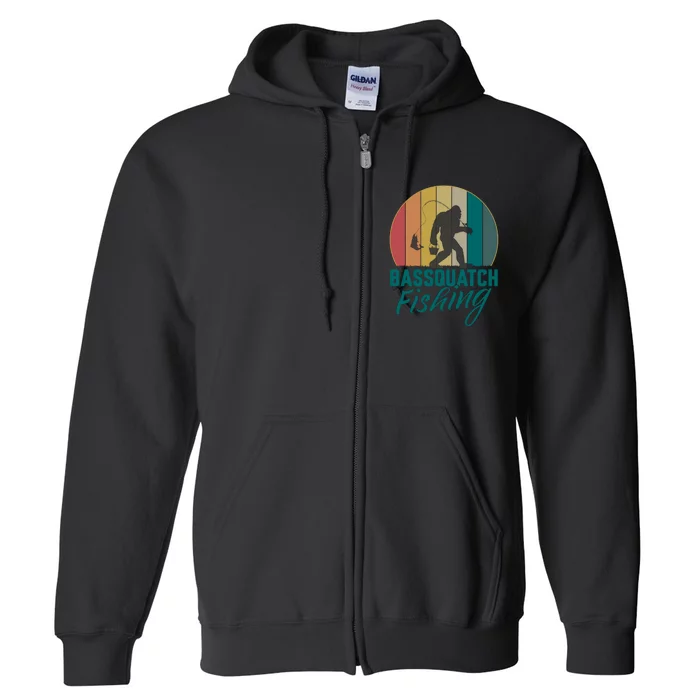 Bassquatch Fishing Funny Fishing Lover Full Zip Hoodie