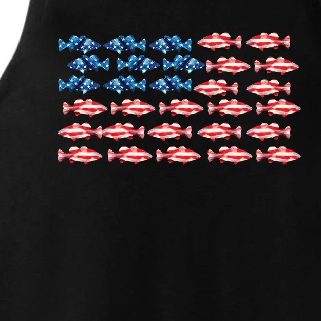 Bass Fishing Fish Lover American Flag Patriotic 4th Of July Cool Gift Ladies Tri-Blend Wicking Tank