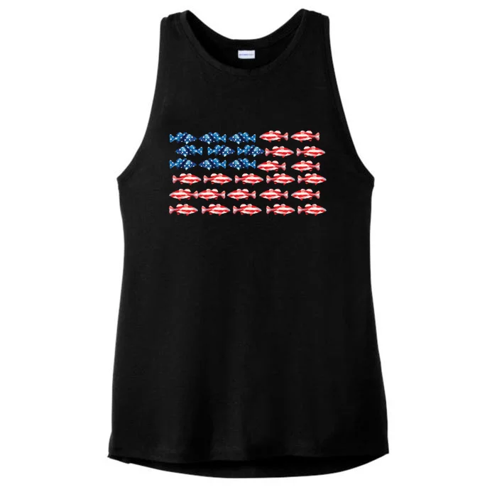 Bass Fishing Fish Lover American Flag Patriotic 4th Of July Cool Gift Ladies Tri-Blend Wicking Tank