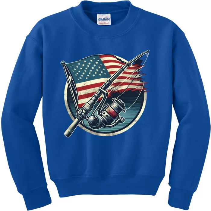 Bass Fishing Fish American Flag Patriotic Fourth Of July Gift Kids Sweatshirt