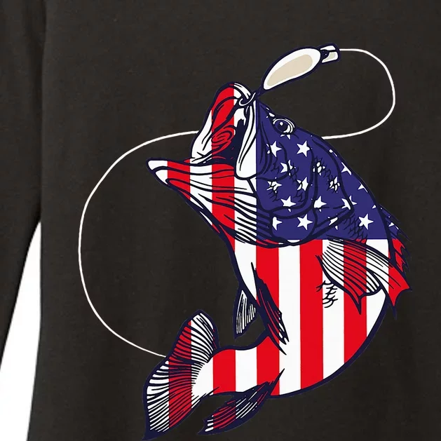 Bass Fishing Fish American Flag Patriotic Womens CVC Long Sleeve Shirt