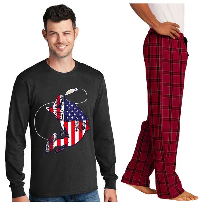 Bass Fishing Fish American Flag Patriotic Long Sleeve Pajama Set