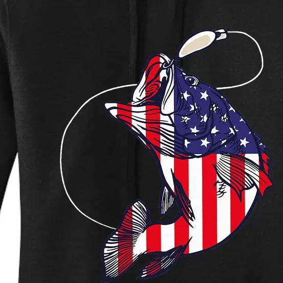 Bass Fishing Fish American Flag Patriotic Women's Pullover Hoodie