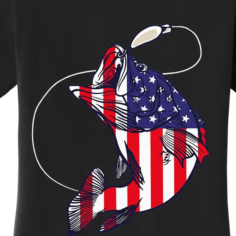 Bass Fishing Fish American Flag Patriotic Women's T-Shirt