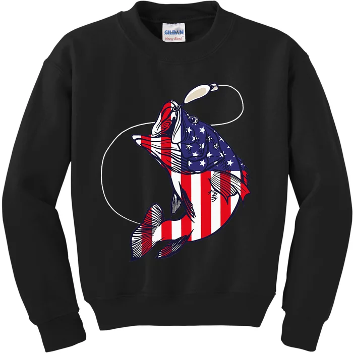 Bass Fishing Fish American Flag Patriotic Kids Sweatshirt