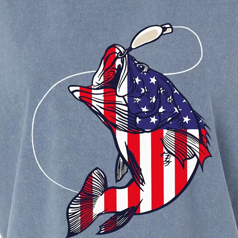 Bass Fishing Fish American Flag Patriotic Garment-Dyed Women's Muscle Tee