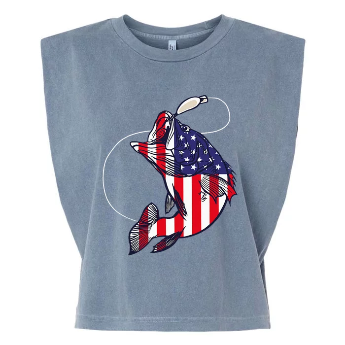 Bass Fishing Fish American Flag Patriotic Garment-Dyed Women's Muscle Tee