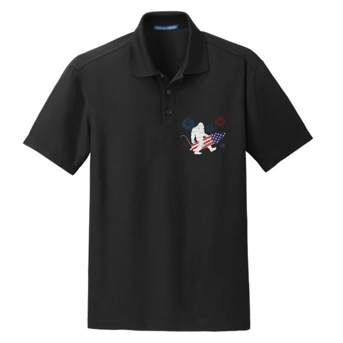 Bigfoot Fireworks Funny 4th Of July Sasquatch Patriotic Dry Zone Grid Performance Polo