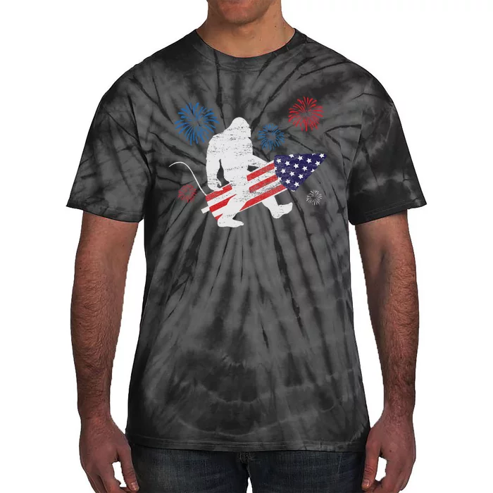 Bigfoot Fireworks Funny 4th Of July Sasquatch Patriotic Tie-Dye T-Shirt