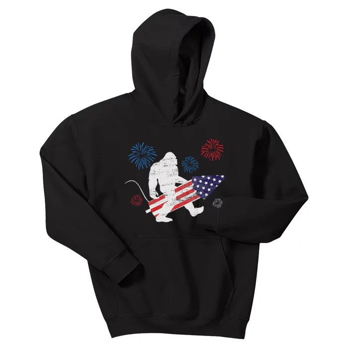 Bigfoot Fireworks Funny 4th Of July Sasquatch Patriotic Kids Hoodie