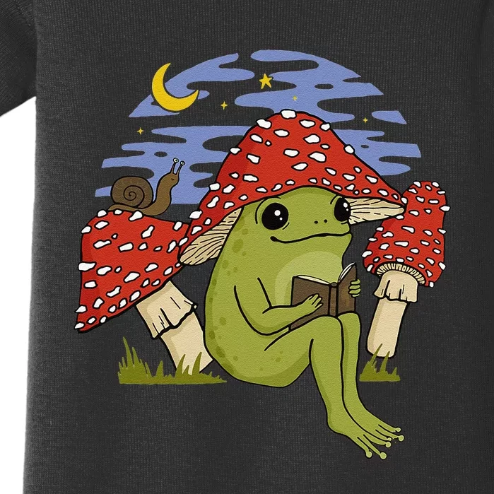 Book Fan Frog with Mushroom Hat Cottagecore Goblincore Baby Bodysuit