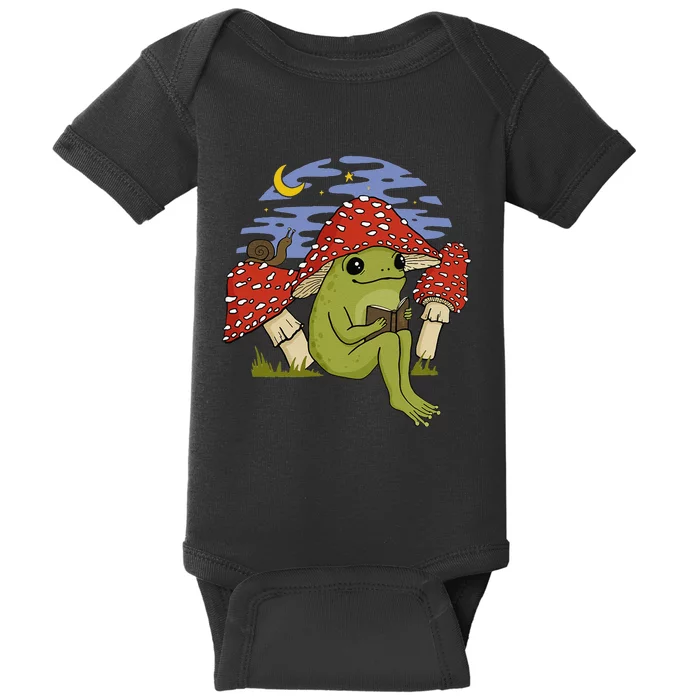 Book Fan Frog with Mushroom Hat Cottagecore Goblincore Baby Bodysuit