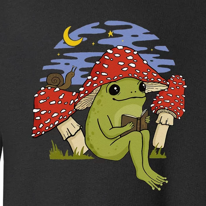 Book Fan Frog with Mushroom Hat Cottagecore Goblincore Toddler Sweatshirt