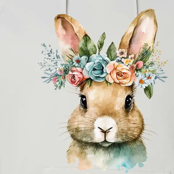 Bunny Floral Flower Crown For easter Spring Performance Fleece Hoodie