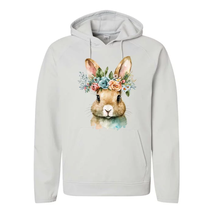 Bunny Floral Flower Crown For easter Spring Performance Fleece Hoodie