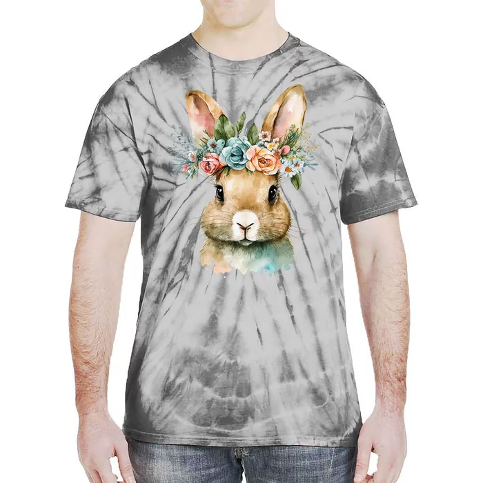 Bunny Floral Flower Crown For easter Spring Tie-Dye T-Shirt