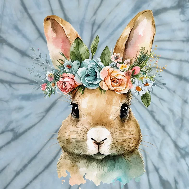 Bunny Floral Flower Crown For easter Spring Tie-Dye T-Shirt