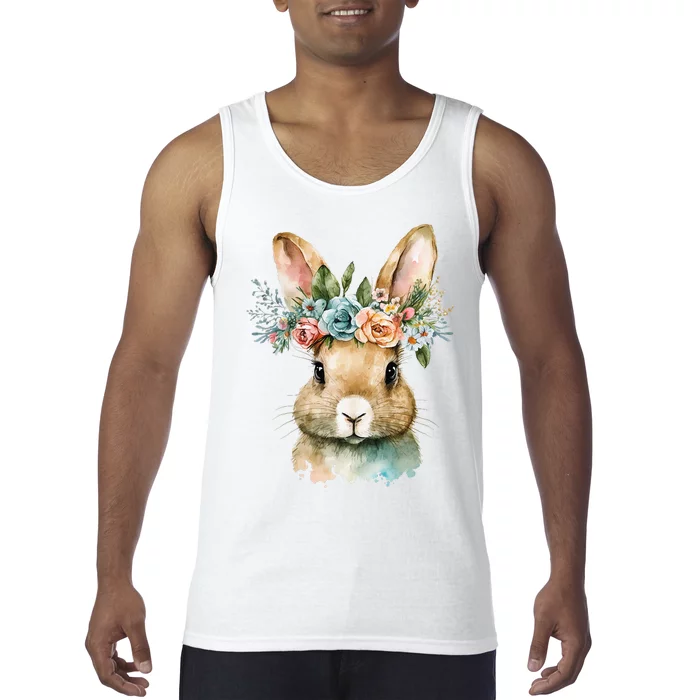 Bunny Floral Flower Crown For easter Spring Tank Top