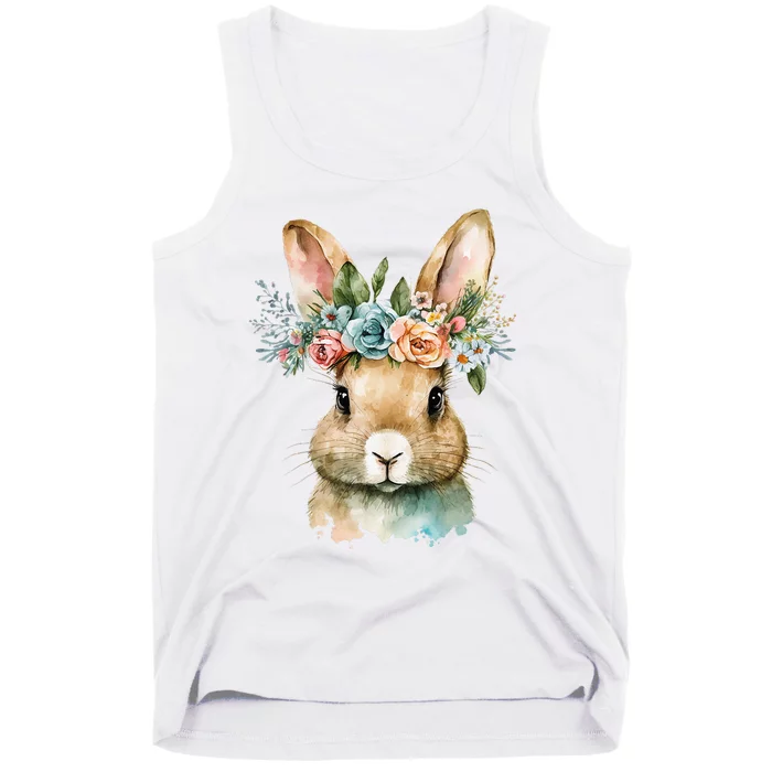 Bunny Floral Flower Crown For easter Spring Tank Top