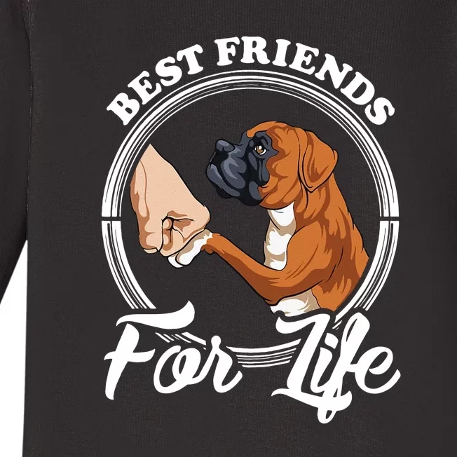 Best Friends For Life Funny Boxer Dog Baby Long Sleeve Bodysuit