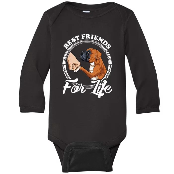 Best Friends For Life Funny Boxer Dog Baby Long Sleeve Bodysuit